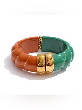 Gold Accent Orange and Green Resin Bangle Bracelet - Women Jewelry